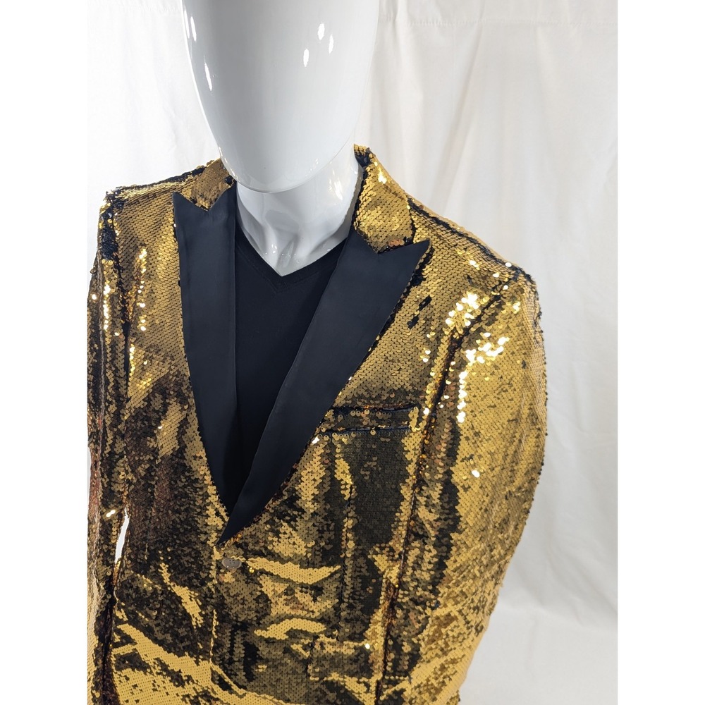 New Coofandy Gold Heavy Sequin Paisley Bruce Buffer Jacket Blazer‎ Tuxedo M 42"